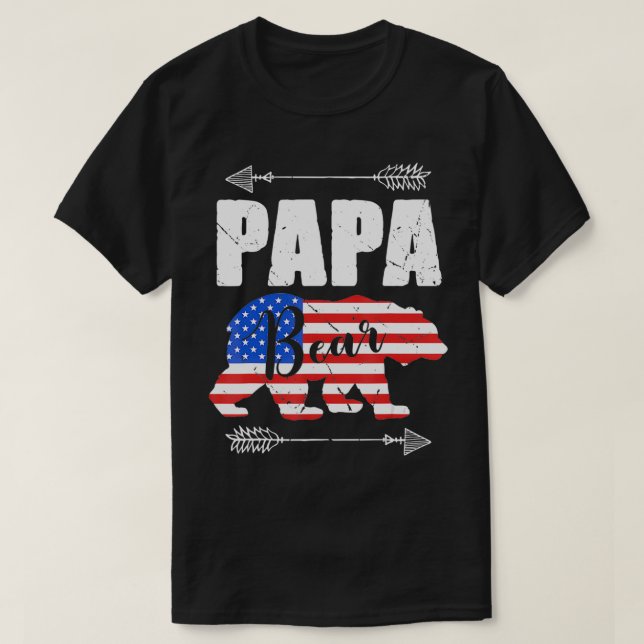 Mens Papa Bear American Flag 4th of July Father's  T-Shirt (Design Front)