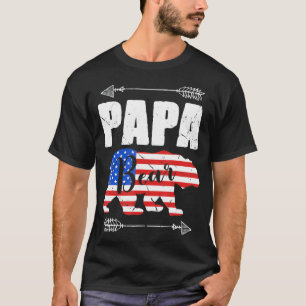 Mens Papa Bear American Flag 4th of July Father's  T-Shirt