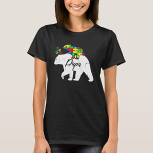 Mens Papa Bear Autism Awareness Cute Puzzle Piece  T-Shirt