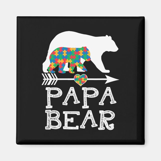 Mens Papa Bear Autism Men Father Daddy Autism Awar Magnet (Front)