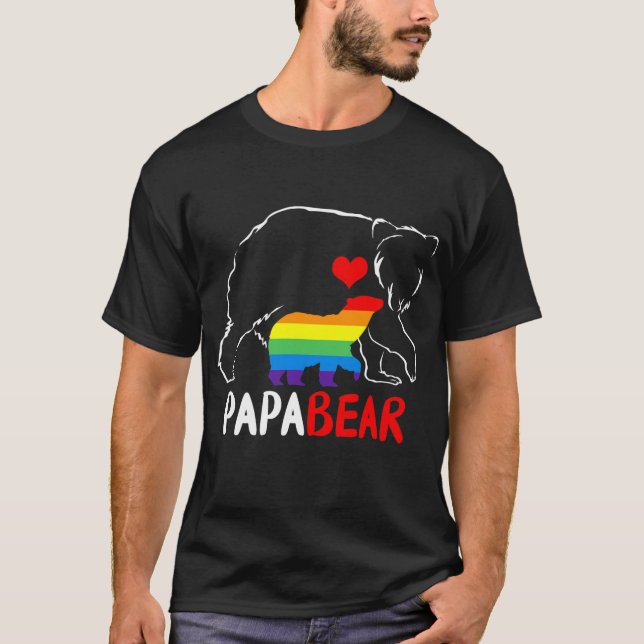 Mens Papa Bear Proud Dad Daddy Rainbow Flag LGBT T-Shirt (Front)