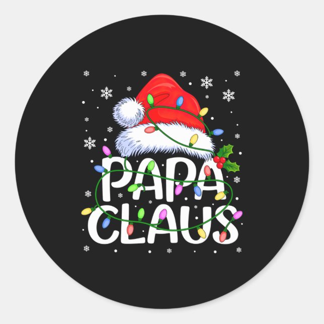 Mens Papa Claus Christmas Lights Long Sleeve  Classic Round Sticker (Front)