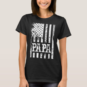 Mens Papa Fishing Fathers Day Idea With Usa Flag   T-Shirt