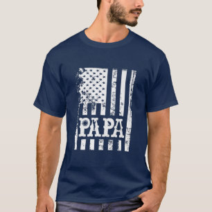 Mens Papa Fishing Fathers Day Idea With USA FlagVe T-Shirt