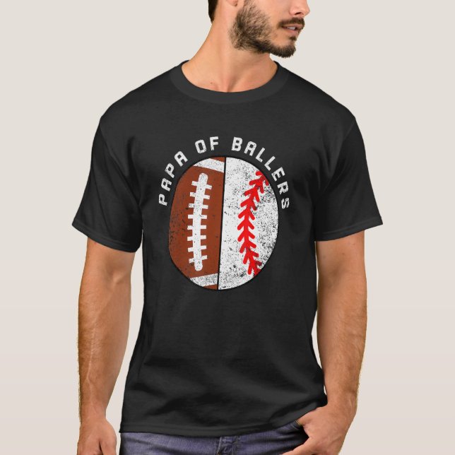 Mens Papa Of Ballers   Football Baseball Papa T-Shirt (Front)
