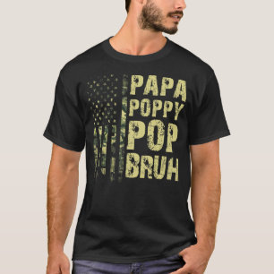 Mens Papa Poppy Pop Bruh Veteran Usa Flag Camoufla T-Shirt