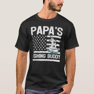 Mens Papa's Fishing Buddy American Flag Fishing Fa T-Shirt