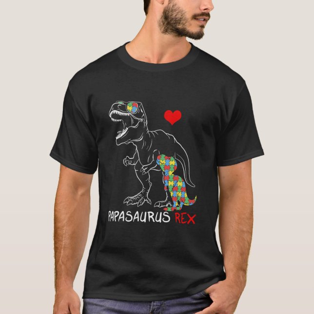 Mens Papasaurus Daddy Rex Autism Awareness Proud T-Shirt (Front)