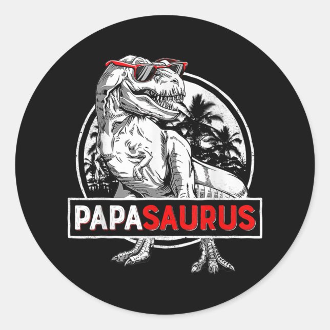 Mens Papasaurus T Rex Dinosaur Funny Father's Day Classic Round Sticker (Front)