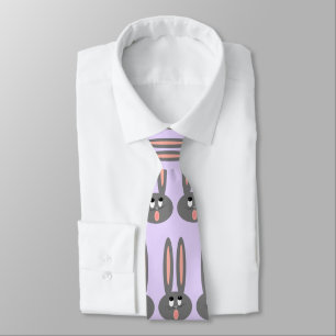 Mens Pastel Purple Grey Easter Bunny Pattern Tie
