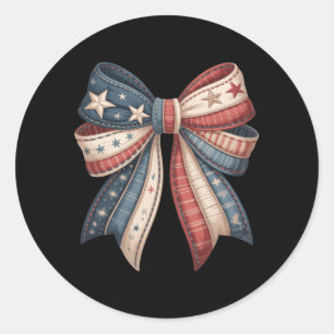 Mens Patriotic Aamerican Flag Bow Fourth Of July Classic Round Sticker