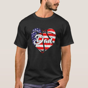 Mens Patriotic Basketball Dad American Flag Heart  T-Shirt