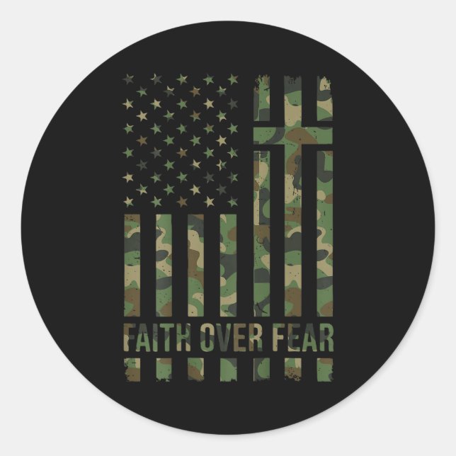 Men's Patriotic Christian Faith Over Fear American Classic Round Sticker (Front)