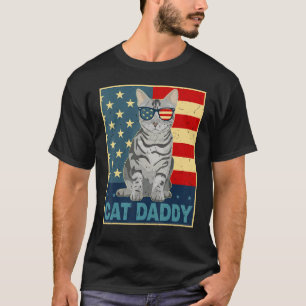 Mens Patriotic Dad Cat Daddy Father Day USA Flag T-Shirt