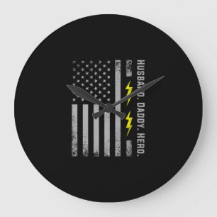 Mens Patriotic Electrician Dad American Flag Fars Large Clock