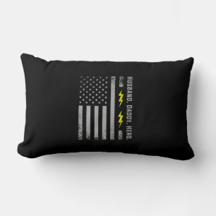 Mens Patriotic Electrician Dad American Flag Fars Lumbar Cushion