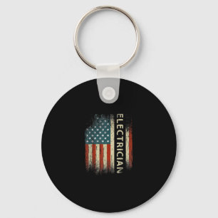 Mens Patriotic Electrician Gifts American Usa Flag Key Ring
