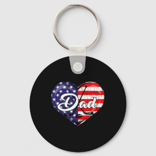 Mens Patriotic Hockey Dad American Flag Heart 4th Key Ring