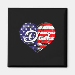 Mens Patriotic Hockey Dad American Flag Heart 4th Magnet