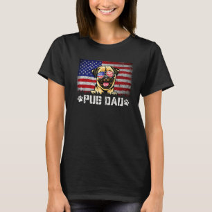 Mens Patriotic Pug Dad American Flag 4th Of July T-Shirt