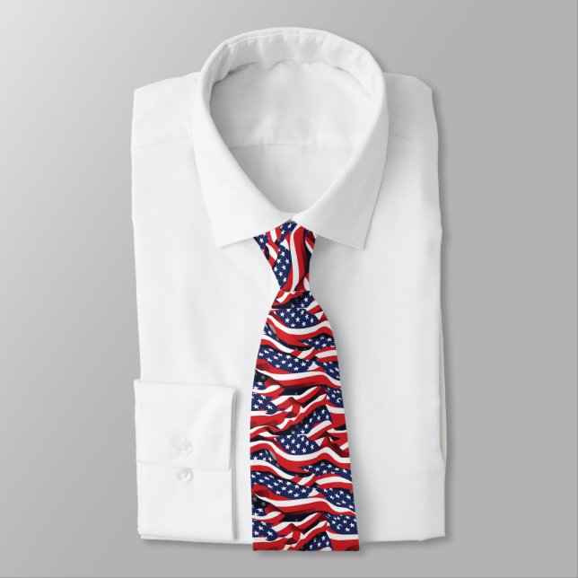 Mens Patriotic USA Flag Tie (Tied)
