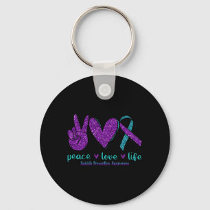 Mens Peace Love Life Prevention Awareness Purple Key Ring
