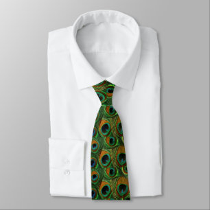 Men's Peacock Feather Tie, Brown Teal Purple Green Tie