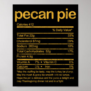 Mens Pecan Pie Ritional Facts Pecan Pie Lover Poster