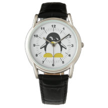 Men's Penguin Black Leather Strap Watch