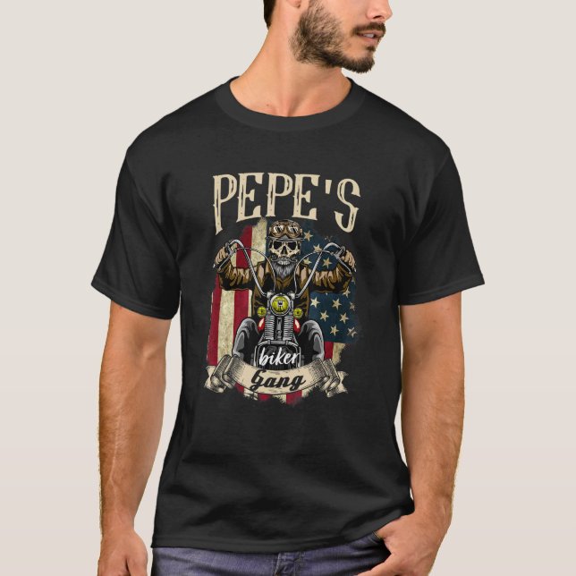 Mens Pepe Biker Gang Flag    Pepe Rides Bike T-Shirt (Front)