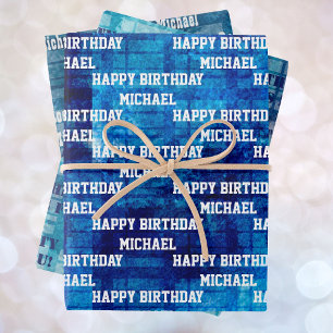 Men's Personalise Birthday Sayings 3 Blue Wrapping Paper Sheet