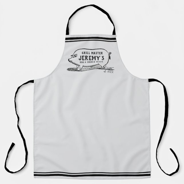 Mens Personalised BBQ Vintage Pig Grill  Apron (Front)