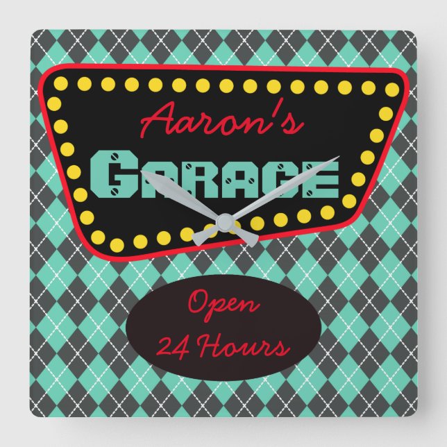 Men's Personalized Garage Car Auto Shop Clock Gift (Front)