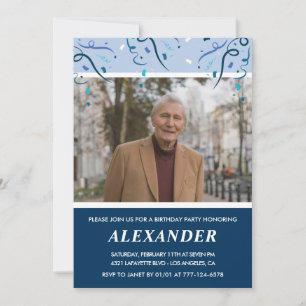 Mens Photo Navy Blue 87th birthday Invitation