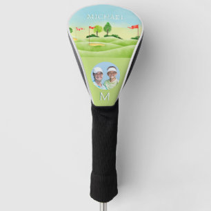 Men's Photo Watercolor Golf Course Monogram Name  Head Cover
