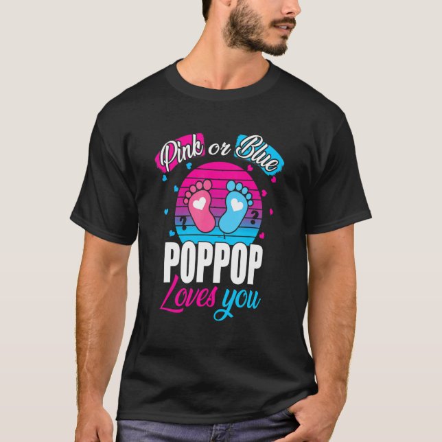 Mens Pink Or Blue Poppop Loves You  Reveal Baby Gi T-Shirt (Front)