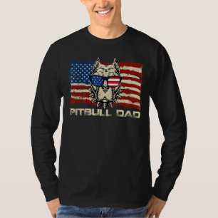Mens Pitbull Dad American Pitbull Dog Usa Flag 4th T-Shirt