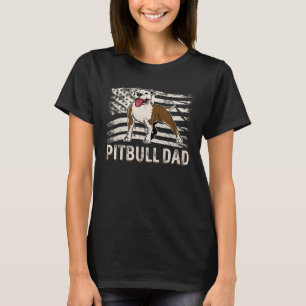 Mens Pitbull Dad Vintage American Flag Patriotic P T-Shirt