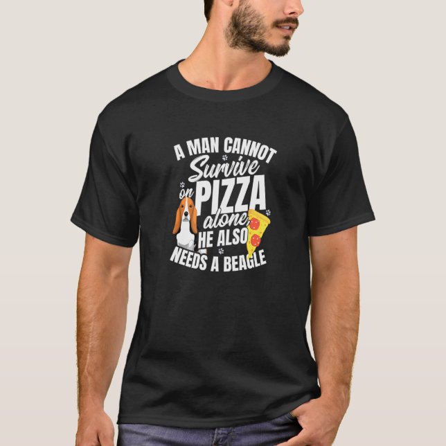 Mens Pizza And Beagle Dog And Food Love Pun T-Shirt (Front)