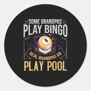 Mens Pool Billiards Gift Grandpa 8 Ball Player Classic Round Sticker