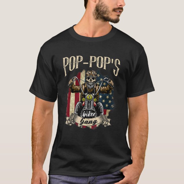 Mens Pop Pop Biker Gang Flag    Pop Pop Rides Bike T-Shirt (Front)