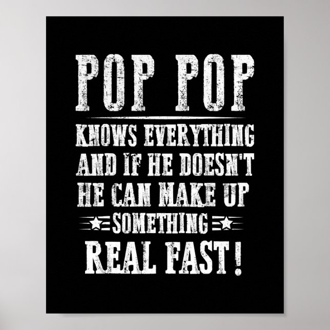 Mens Pop Pop Know Everything Fathers Day Funny Poster (Front)