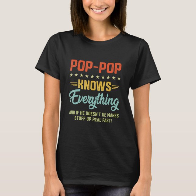 Mens Pop Pop Knows Everything  Grandpa Fathers Jok T-Shirt (Front)