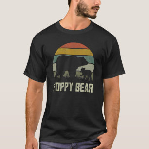 Mens  Poppy Bear  Cub Kid Fathers Day Grandpa T-Shirt