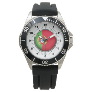 Men's Portugal Flag Black Rubber Strap Watch 