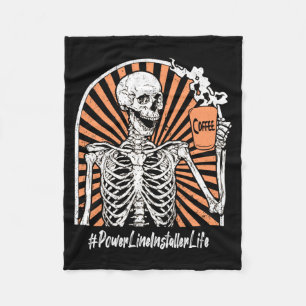 Mens Power Line Installer Life Coffee Skeleton Fleece Blanket