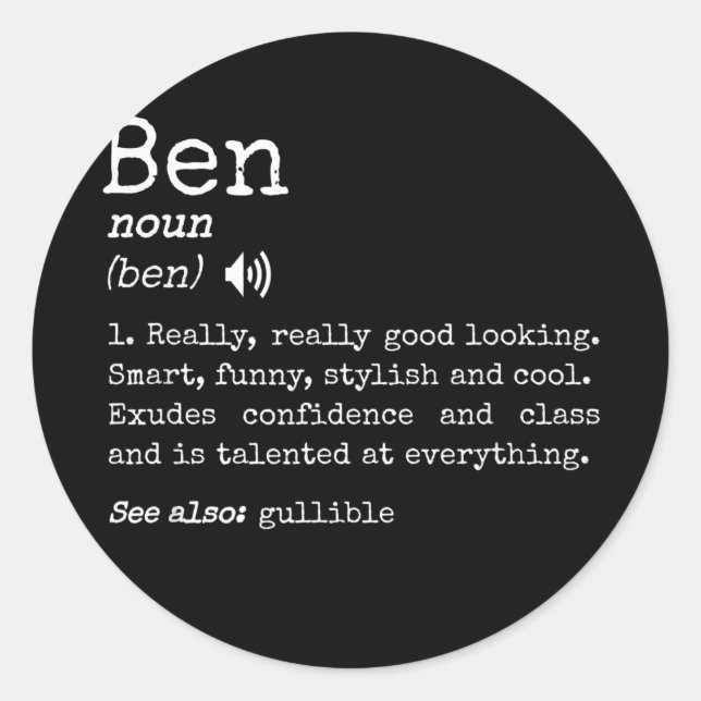 Mens Prank First Name Meaning Dictionary Classic Round Sticker (Front)