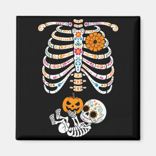 Mens Pregnancy Skeleton Dia De Los Muertos Skelly Magnet