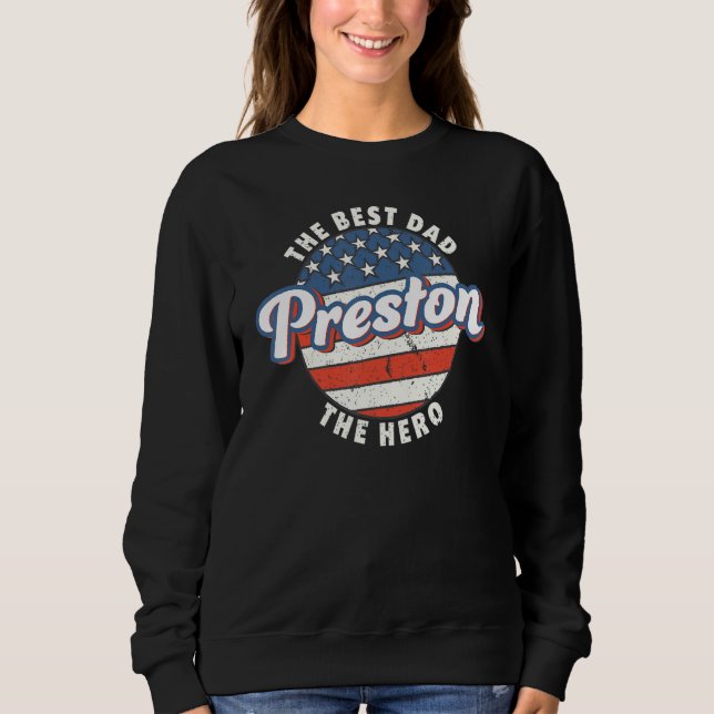 Mens Preston Best Dad Hero US Flag Personalised Fa Sweatshirt (Front)