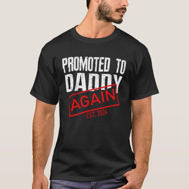 Mens Promoted to Daddy again 2024 Father Pregnancy T-Shirt (Front)